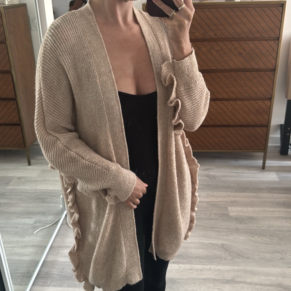 Long Ruffle Trim Cardigan - Picture 7 of 7